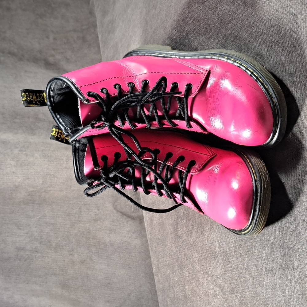 Dr. Martens Delaney Hot Pink Patent Leather Lace Up with Side Zip Boots G- US 5